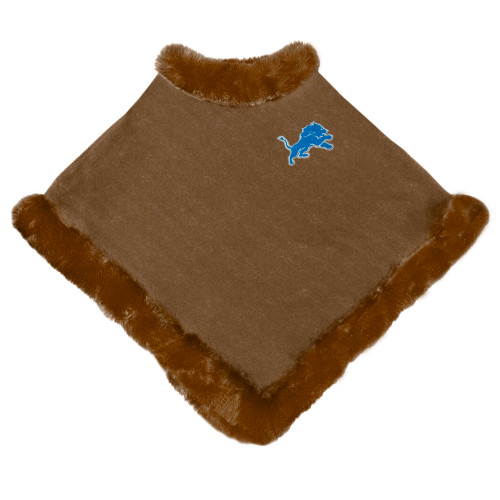 Detroit Lions Fur Trim Poncho Soft Cozy w/ Chenille Logo