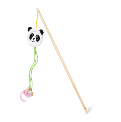 Panda Face Cat Toy Teaser Catnip Plush w/ Bungee Cords Feathers & Bells