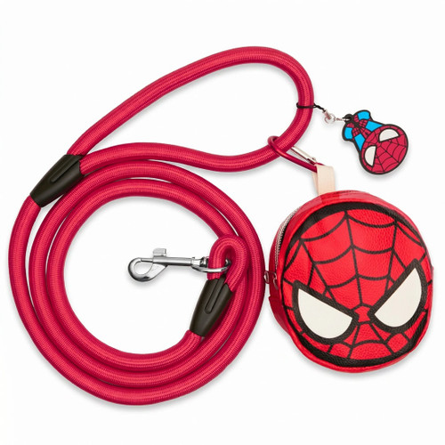 Spider-Man Dog Rope Leash Walking Set w/ Waste Bag Dispenser & Charm