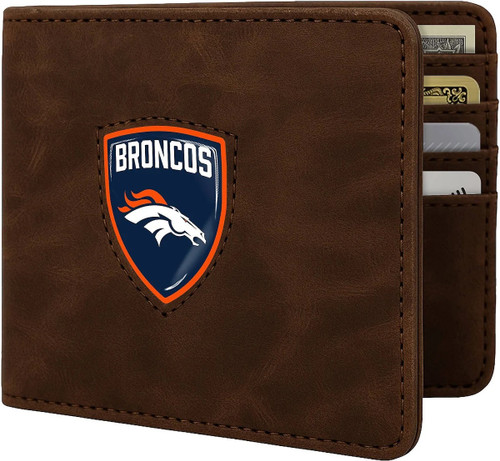 Denver Broncos Brown Bifold Wallet Shield Logo w/ RFID Blocking