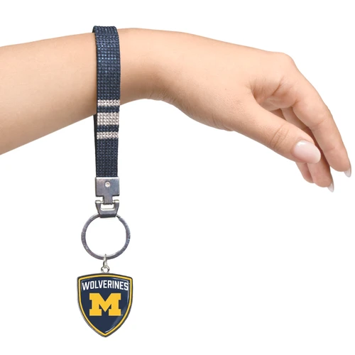 Michigan Wolverines Crystal Wristlet w/ Shield Charm For Keys Purse Backpack