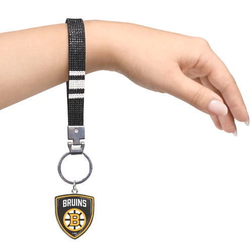 Boston Bruins Crystal Wristlet w/ Shield Charm For Keys Purse Backpack