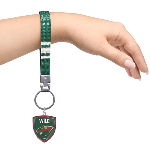 Minnesota Wild Crystal Wristlet w/ Shield Charm For Keys Purse Backpack