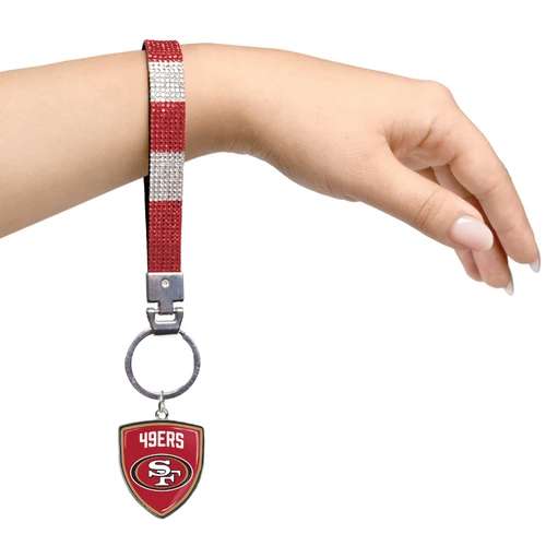San Francisco 49ers Crystal Wristlet w/ Shield Charm For Keys Purse Backpack