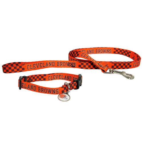 Cleveland Browns Dog 3pc Pet Set Leash Collar ID Tag - Spawty