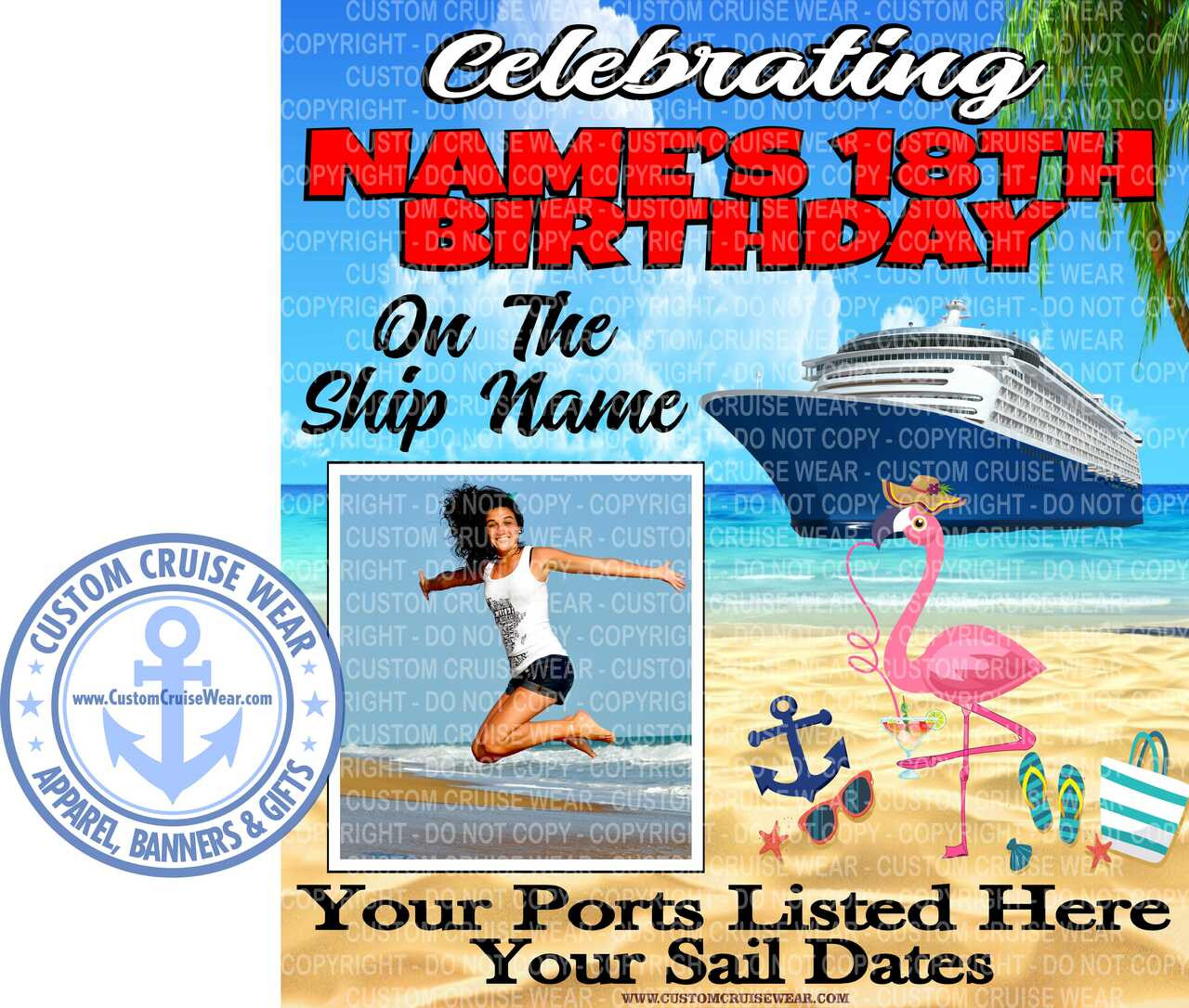 Birthday Flamingo with Photo Door Sign - Custom Cruise Wear