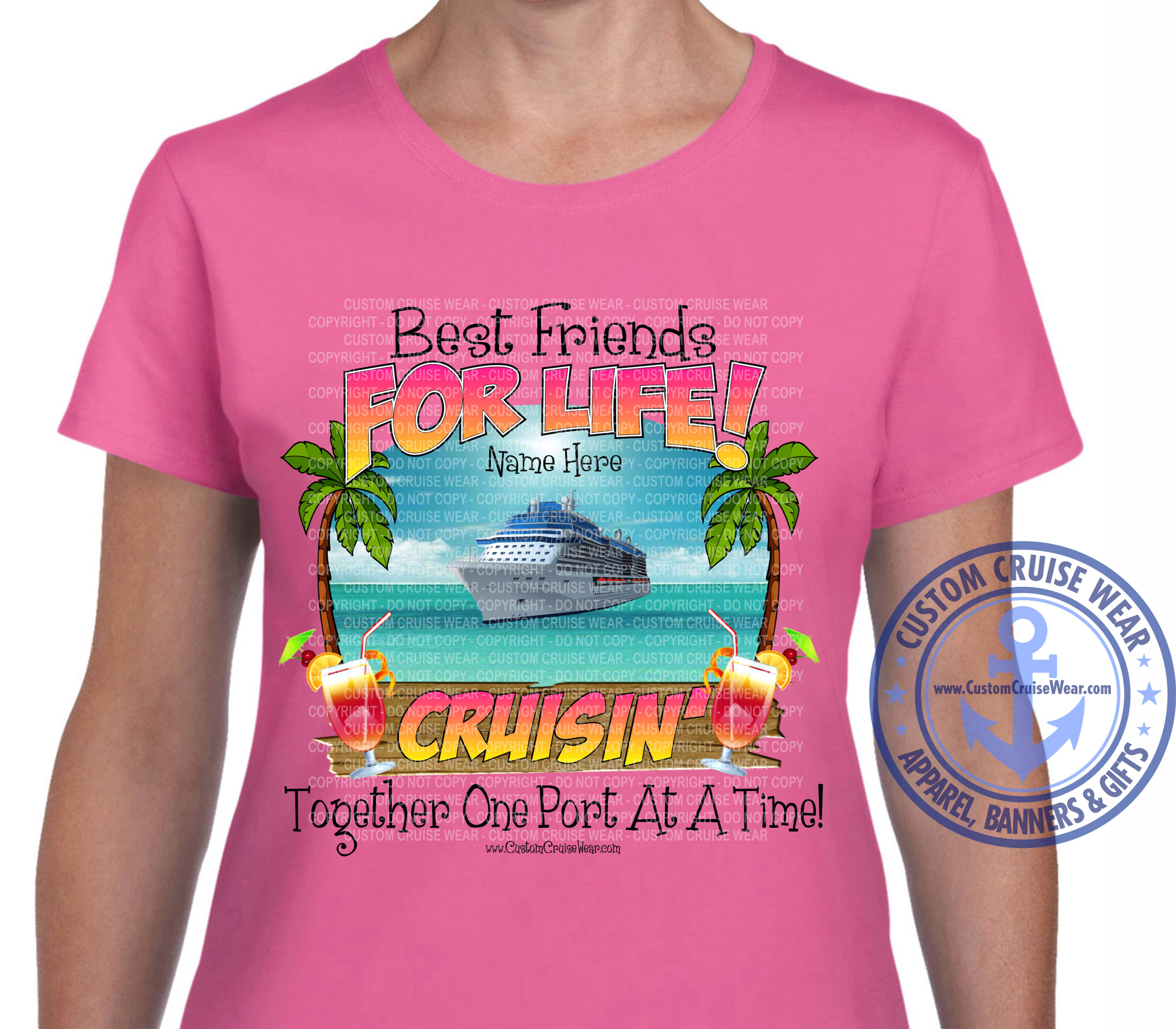 Best Friends Palm Trees with Drinks Shirt - Custom Cruise Wear