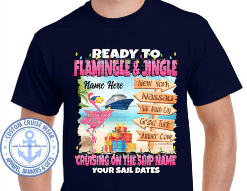 Christmas Ready to Flamingle and Jingle Santa Flamingo on Beach with Directional Signs
