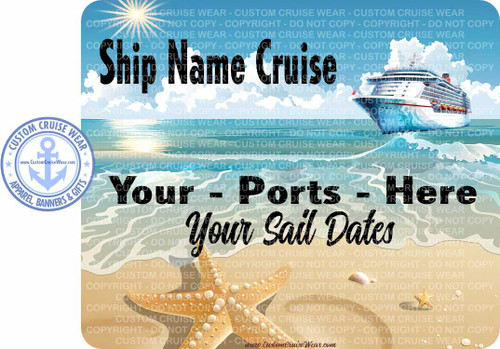 Cruise Ship At Sea with Starfish on Beach - REFRIGERATOR MAGNET