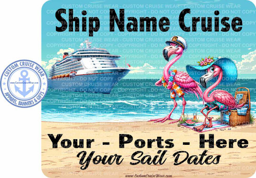 Cruise Ship At Sea with Flamingos On Beach  - REFRIGERATOR MAGNET