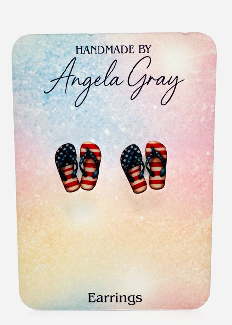 American Flag Flip Flops Post Earrings