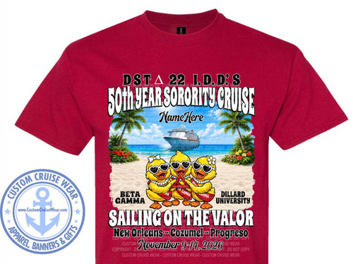 DENISE ADKISON Valor November 9 2026 Sorority Cruise Ducks Custom Request - CARDINAL RED BASIC TEE