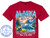 Alaska mountains with a beach has bear on bank, whale in water with a blue ship in the center.  Alaska across the top with the cruise itinerary and sail dates SHIRT