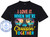 The image displays a black t-shirt with a colorful design. The design is centered and consists of several text elements and graphic components.

At the top of the design, the words "I LOVE IT" are written in a large, bold font. "I" and "IT" are in a light coral color, while "LOVE" is in a slightly darker pink. Below this, "WHEN WE'RE" is written in a bold, light blue font. The text is slightly arched, with each word curving upwards.

The focal point of the design is a pair of sunglasses. The lenses of the sunglasses are used as windows to display a tropical scene. The scene inside each lens shows a sunset or sunrise over the ocean. Palm trees are silhouetted against the colorful sky, and a cruise ship is also depicted. The frame of the glasses is black. In the center of the glasses, above the lenses, the word "Name" is written in a stylized font.

Below the sunglasses, the word "Cruisin'" is written in a large, yellow, slightly tilted font. Beneath this, "TOGETHER" is written in a similar font, colored in light coral with a blue drop shadow.

The t-shirt itself is plain black. In the lower left corner of the image, there is a circular logo for "Custom Cruise Wear". The logo has a light blue outline and the text "Custom Cruise Wear" around the edge. In the center of the logo, there is an anchor graphic in a similar shade of blue. Text below the logo reads "APPAREL, BANNERS & GIFTS". The website address www.CustomCruiseWear.com is also displayed within the logo.

The image has a modern and vibrant aesthetic, with the bright colors and tropical imagery suggesting themes of travel and leisure. The composition is balanced, with the text and graphics arranged to create visual interest. The black t-shirt serves as a neutral backdrop, making the design stand out. The image appears to be a mock-up of a t-shirt design. There are also many instances of the words "CUSTOM CRUISE WEAR", and "COPYRIGHT - DO NOT COPY" over the entire background of the image.