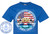 The image displays a royal blue t-shirt with a circular graphic design centered on the chest. The graphic is complex and layered with text. The primary circular design features a stylized American flag with fireworks exploding above it. Below the flag, a modern cruise ship is depicted with palm trees flanking it. The number "250" is prominently displayed in large, golden, 3D-style numbers in the center of the graphic, overlapping the flag and the ship.

Encircling the central imagery is a white band with text. The top arc of the band reads "CELEBRATING AMERICA'S 250TH BIRTHDAY CRUISING ON THE SHIP NAME". The bottom arc reads "YOUR PORTS - LISTED". Within the bottom arc, there are two lines of text for personalization: "NAME HERE" and "YOUR SAIL DATES HERE".
