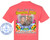 The image displays the back of a coral-colored t-shirt, which is likely a promotional item for "Custom Cruise Wear." The design on the shirt is a memorial tribute, possibly for a reunion in 2026, featuring a collage of images and text.

At the top, in a script font with a yellow outline and black fill, reads "Grieving Moms Forever." Below this, in a large, stylized font with a yellow fill and black outline, is "Reunion 2026."

Central to the design is a photograph of a person, possibly a mother or a loved one, with wings superimposed on either side of their head, appearing to be an angel. The person in the photograph is wearing a camouflage uniform and a helmet. Behind the photograph, a faint image of an American flag is visible.

A blue ribbon banner stretches across the lower portion of the photograph, bearing names and dates in white text. The names read "SHANNON "RUSSELL" & ANTHONY DANIEL" and the dates are "11/14/74 - 10/11/97" and "10/11/83 - 12/07/15". These dates likely represent birth and death dates.

The banner and the photograph are framed by vibrant floral arrangements on either side, featuring hibiscus flowers in shades of pink, yellow, and blue, along with green leaves. Below the flowers is a sandy beach scene with various seashells and starfish.

Beneath the beach scene, in a more decorative font with a light yellow outline and dark fill, are the words "Your Wings Were Ready But My Heart Was Not."

On the lower left side of the t-shirt, there is a circular logo for "Custom Cruise Wear." This logo features a blue anchor within a circle, surrounded by text that reads "CUSTOM CRUISE WEAR" in the upper arc and "APPAREL, BANNERS & GIFTS" in the lower arc. The website "www.CustomCruiseWear.com" is also displayed within the logo.

The overall color palette is rich and vibrant, with the coral t-shirt serving as a warm backdrop. The design incorporates a mix of celebratory and commemorative elements, using bright colors for the flowers and beach scene contrasted with the more somber memorial text and photograph. The composition is balanced, with the main design elements centered on the back of the shirt. Subtle watermarks of "COPYRIGHT - DO NOT COPY - CUSTOM CRUISE WEAR" are visible throughout the printed design.