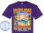 The image is a design printed on a dark purple t-shirt. The design is centered on the shirt and features a tropical beach scene with a cruise ship.

At the top of the design, bold, colorful text reads "MARDI GRAS Cruise". The letters of "MARDI GRAS" are outlined in black and filled with a gradient of yellow, orange, and purple, with a white drop shadow. The word "Cruise" is written in a flowing, cursive font in white with a subtle gray shadow.

The scene below the text depicts a sandy beach with palm trees on either side. In the distance, a large white cruise ship is sailing on the ocean under a bright, warm sky that transitions from yellow to orange and then to a light blue. Waves are gently lapping the shore.

On the left side of the beach, there is a vibrant cocktail in a stemmed glass, adorned with colorful fruit slices and a purple umbrella. Purple, green, and gold Mardi Gras beads are draped around the cocktail glass.

On the right side of the beach, there is a large mug of frothy beer, also decorated with Mardi Gras beads in purple, green, and gold. A green bottle is placed next to the beer mug.

The sand in the foreground has some subtle wavy lines, suggesting texture and the water's edge.

Below the beach scene, there is a space labeled "Name Here" in a slightly more decorative font. Beneath that, in large, bold, yellow and orange gradient letters with white outlines and black shadows, it reads "SAILING ON THE SHIP NAME".

Further down, in white block letters, it says "YOUR - PORTS - LISTED - HERE" and below that, "YOUR SAIL DATES".

Along the bottom edge of the design, there are repeated watermarks of "CUSTOM CRUISE WEAR" and "COPYRIGHT - DO NOT COPY", printed in a light, semi-transparent font.

On the left side of the t-shirt, outside of the main design, there is a circular emblem with the text "CUSTOM CRUISE WEAR" encircling an anchor symbol. Below this, it reads "APPAREL, BANNERS & GIFTS". The emblem is primarily in white and light blue.

The overall color palette of the design is bright and festive, with dominant colors of purple, green, gold, yellow, and orange, reflecting the spirit of Mardi Gras and a tropical vacation. The composition is busy and layered, with the text, scene elements, and decorative beads all contributing to a lively aesthetic.
