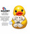 The image is a product advertisement for a customizable magnet. The main subject is a bright yellow rubber duck toy, with a plush white elephant toy nestled in its arms. The duck has large, black, round eyes and an orange beak. The elephant is depicted with its trunk curled up, and its white plush material shows texture and folds, suggesting softness. The word "NAME" is prominently displayed in bold, black, capitalized letters across the elephant's chest, indicating a customizable area.

To the left of the rubber duck is a graphic of a horseshoe magnet, colored red and blue, with the word "MAGNET" in large, bold, black sans-serif font positioned beneath it. Further down, in smaller black text, is descriptive information: "High Quality Flexible Vinyl Magnet With Black Backing" and "Great for smooth flat surfaces (cruise doors, steel walls, magnetic whiteboards, steel lockers, refrigerators, and more)". A disclaimer "May not work on all cruise line doors but should stick to the frames and walls outside your cabin" is also present.

In the lower left quadrant, a circular logo is visible. It features a blue anchor in the center, surrounded by a ring of stars and the text "CUSTOM CRUISE WEAR" and "APPAREL, BANNERS & GIFTS" with "www.CustomCruiseWear.com" below the anchor. The entire right side of the image, encompassing the rubber duck and elephant, is overlaid with a semi-transparent watermark consisting of repeating text that reads "COPYRIGHT - DO NOT COPY - CUSTOM CRUISE WEAR".

The overall composition is clean and focused on product presentation. The background is entirely white, making the yellow duck and the text elements stand out clearly. The colors are vibrant, with the yellow of the duck and the red and blue of the magnet being the most prominent. The image is well-lit, with soft shadows that give depth to the toys. The composition places the main product and its branding on the right and the descriptive text and logo on the left, creating a balanced layout.