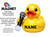 The image displays a product advertisement for custom cruise wear magnets. The main subject is a bright yellow rubber duck character, which appears to be a magnet, holding a black microphone. The duck has a distinct orange beak and two black eyes. The duck's body is largely covered with a semi-transparent watermark that repeats "CUSTOM CRUISE WEAR - DO NOT COPY" in a faint light yellow font. The word "NAME" is prominently displayed in large, bold black letters across the duck's chest.

To the left of the duck, a horseshoe-shaped magnet is depicted, colored in red and blue with a white center. Above this magnet, the word "MAGNET" is written in large, bold, black, sans-serif capital letters. Below "MAGNET", there is descriptive text detailing the product: "High Quality Flexible Vinyl Magnet With Black Backing". Further down, more text explains its intended use: "Great for smooth flat surfaces (cruise doors, steel walls, magnetic whiteboards, steel lockers, refrigerators, and more)". A disclaimer is also included: "May not work on all cruise line doors but should stick to the frames and walls outside your cabin".

In the bottom left corner of the image, a circular logo with a blue anchor in the center is visible. This logo is surrounded by text that reads "CUSTOM CRUISE WEAR APPAREL, BANNERS & GIFTS" and features small star accents. The background of the entire image is clean white, serving to highlight the product and its accompanying text. The overall composition is a clean, informative layout designed to showcase the product's features and branding. The colors are bright and contrasting, with the yellow of the duck and the bold black text standing out against the white background.