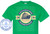 The image displays a vibrant green t-shirt with a graphic design centered on the chest. The design features a cream-colored banner with a light yellow border. On the banner, there is a stylized illustration of a cruise ship, depicted in dark blue and white, with several decks and smokestacks. To the left of the ship, the number "20" is printed in a dark blue, sans-serif font, and to the right, the number "26" is similarly printed. Between the numbers and below the ship, the text "Cruising on the Legend" is written in a cursive, dark blue font.

Above the cruise ship illustration, within the banner, are the names of several ports of call, arranged in a curved line: "Dover (London)", "Holyhead, Wales", "Dun Laoghaire (Dublin)", "Liverpool", "Greenock (Glasgow)", "Belfast", and "Douglas, Isle of Man". These port names are also in dark blue text.

The entire t-shirt is covered with a repeating watermark pattern of light grey text that reads "CUSTOM CRUISE WEAR - COPYRIGHT - DO NOT COPY". This text is overlaid in rows, creating a subtle texture.

On the lower left of the t-shirt, there is a circular emblem in shades of blue. The outer ring of the emblem contains the text "CUSTOM CRUISE WEAR" in a curved, sans-serif font, with small stars on either side. Below this, also curved, is the text "APPAREL, BANNERS & GIFTS". The inner circle of the emblem contains a light blue anchor symbol, with a rope wrapped around its shank. The website address "www.CustomCruiseWear.com" is printed in dark blue text across the anchor.

The t-shirt itself is a bright, saturated green. The graphic elements on the front are predominantly in shades of blue, cream, and yellow. The composition is focused on the central graphic, with the watermark and the emblem providing additional branding and context. The lighting appears to be even, showcasing the colors and details of the design without harsh shadows. The t-shirt is laid flat, with its sleeves extending outwards, giving a clear view of the chest design.