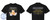 This image showcases two black t-shirts, likely intended for group travel, with distinct designs on the front and back. The t-shirts are presented side-by-side, with the front design on the left and the back design on the right.

The left t-shirt, displaying the front design, has the word "TRINITY" prominently printed in large, white, sans-serif font across the upper chest. Below "TRINITY," in smaller yellow text, is "GROUP TRAVEL." To the left of the text, a circular emblem is visible, featuring a blue anchor symbol within a white circle, surrounded by blue stars and text that reads "CUSTOM CRUISE WEAR" and "APPAREL, BANNERS & GIFTS." The emblem also includes a website address. Below "GROUP TRAVEL," there is a watercolor-like graphic in muted yellows and oranges. This graphic appears to depict abstract shapes, possibly representing a stylized map or compass rose with intersecting lines and circular elements, all rendered with a textured, painted effect. The background of the t-shirt design, particularly around the graphic and text, is filled with a subtle, repeating watermark of "COPYRIGHT - DO NOT COPY - CUSTOM CRUISE WEAR" in a faint gray, almost invisible to the naked eye unless viewed closely.

The right t-shirt displays the back design. The main textual elements are arranged vertically. The word "ONE" is in large white font, followed by "JOURNEY" in slightly smaller white font. Below this, in a golden-yellow hue, are the words "ENDLESS" and "DESTINATIONS," also in large, bold sans-serif fonts. Similar to the front design, the entire background of the back graphic is filled with the repeating gray watermark of "COPYRIGHT - DO NOT COPY - CUSTOM CRUISE WEAR." At the very bottom of the back design, a small, golden-yellow outline of a globe with lines of longitude and latitude is present.

The overall color palette is dominated by black for the t-shirts, with white and golden yellow used for the text and graphics. The watercolor graphic on the front introduces softer, more organic tones of yellow and orange. The composition is straightforward, with the two t-shirts placed in a way that clearly separates and highlights the front and back designs. The focus is entirely on the apparel and its printed motifs. The lighting is even, suggesting a studio or well-lit environment, with no harsh shadows. The image is clean and well-executed, designed to showcase the product clearly.