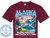 The image displays a maroon t-shirt with a graphic design printed on the front. The design is centered and features a scenic landscape with text.

At the top of the graphic, the word "ALASKA" is prominently displayed in large, blocky, blue letters filled with an icy, cracked texture and outlined in white and black.

Beneath the word "ALASKA" is a detailed landscape depicting a cruise scene. In the center, a large, white cruise ship is sailing on calm, blue water. The ship has multiple decks and windows.

To the left of the cruise ship, a brown bear stands on a grassy, flower-strewn bank. The bear is facing towards the water.

To the right of the cruise ship, an orca whale is breaching from the water, its black and white pattern clearly visible. Its mouth is open.

Behind the water and the animals, a mountainous landscape rises up. The mountains are snow-capped and have a rugged appearance. The sky above is a gradient of warm colors, transitioning from orange and yellow near the horizon to pink and purple at the top, suggesting a sunset or sunrise. Pine trees are scattered on the slopes of the mountains and along the shoreline.

In the upper right portion of the landscape, an eagle with outstretched wings is captured mid-flight, soaring above the mountains.

Below the landscape scene, there are two lines of text. The first line reads "MAKING MEMORIES" in large, bold, white capital letters with a black outline. The second line reads "ONE CRUISE AT A TIME!" in similar styling.

There is a circular logo on the lower left of the t-shirt. The logo is blue and white, with the words "CUSTOM CRUISE WEAR" arching around the top. Inside the circle, a stylized anchor is present, along with the text "www.CustomCruiseWear.com". The bottom part of the circular logo has the words "APPAREL, BANNERS & GIFTS" also arching.

The t-shirt itself is a solid maroon color. The Gildan brand label is visible at the neckline. The graphic design covers a significant portion of the t-shirt's front. The overall color palette of the graphic is rich, with blues, greens, browns, whites, and the warm tones of the sky, contrasted against the darker hues of the mountains and trees.

Subtle details include the reflections of the mountains and the cruise ship on the water, the texture of the bear's fur, the details of the eagle's feathers, and the small flowers and grass on the banks. There are also numerous watermarks of "COPYRIGHT - DO NOT COPY - CUSTOM CRUISE WEAR" overlaid in a faint grey, semi-transparent pattern throughout the graphic area, especially noticeable behind the main elements.