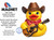 The image displays a product advertisement for a "MAGNET". The left side of the image features a graphic of a red and blue horseshoe magnet against a white background, with the word "MAGNET" prominently displayed in large, bold, black sans-serif font beneath it. Below the word "MAGNET," there are lines of text describing the product: "High Quality Flexible Vinyl Magnet With Black Backing" in a smaller black font. Further down, there is a section with more text about the magnet's uses, starting with "Great for smooth flat surfaces" and listing examples like "(cruise doors, steel walls, magnetic whiteboards, steel lockers, refrigerators, and more)". A footnote asterisk leads to text that reads: "May not work on all cruise line doors but should stick to the frames and walls outside your cabin".

The right side of the image features a cartoon character of a yellow duck wearing a brown cowboy hat and a red bandana tied around its neck. The duck is holding a brown acoustic guitar and appears to be strumming it. The duck's eyes are open with blue irises. The character is partially rendered, with its head and upper body dominating the right side of the frame. Overlaying a significant portion of the duck character and the guitar are numerous semi-transparent watermarks that read "CUSTOM CRUISE WEAR - DO NOT COPY - COPYRIGHT".

In the lower right corner of the duck character's body, the word "Name" is written in black, blocky letters, likely indicating a customizable text area. Below this, a small circular logo for "CUSTOM CRUISE WEAR" is visible, featuring an anchor within a circular border of stars and text. The overall color palette is dominated by white, black, yellow, red, blue, and brown, with the bright colors of the magnet, bandana, and guitar contrasting with the text and background. The composition is divided between product information on the left and a visually engaging character on the right, suggesting a playful and appealing product. The focus is on the product's utility and a whimsical design element.
