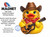 The image is a promotional graphic for a vinyl magnet featuring a cartoon duck dressed as a country singer. The background is white, allowing the elements to stand out.

On the left side of the image, there is a bold, dark gray text that reads "MAGNET". Above the text is a stylized illustration of a horseshoe magnet with red and blue poles and a white core. Below the word "MAGNET", in a smaller, lighter gray font, are the words "High Quality Flexible Vinyl Magnet With Black Backing". Further down the left side, in black text, is a description of its uses: "Great for smooth flat surfaces (cruise doors, steel walls, magnetic whiteboards, steel lockers, refrigerators, and more)". Below this, in a smaller, italicized font, is a disclaimer: "May not work on all cruise line doors but should stick to the frames and walls outside your cabin". To the lower right of this text block is a circular logo with a blue anchor inside a starburst design and the words "CUSTOM CRUISE WEAR APPAREL, BANNERS & GIFTS" around the perimeter, with a website address "www.CustomCruiseWear.com" at the bottom.

The main visual element is a cartoon duck, positioned on the right side and slightly angled towards the center. The duck is bright yellow and has exaggerated features, including large blue eyes with long eyelashes, red lips, and blond pigtails with red bands. It is wearing a brown cowboy hat with a braided band and a red bandana with white polka dots around its neck. The duck is holding an acoustic guitar, with its body and neck prominently displayed. The guitar has a dark brown body and neck, with visible frets and tuning pegs. The duck appears to be playing the guitar, with its wings positioned as if strumming. The word "Name" is printed in black on the body of the duck, suggesting a customizable element.

The colors are vibrant and clear, with the yellow of the duck, brown of the hat and guitar, and red and blue of the magnet being particularly prominent. The composition places the text and logo on the left, serving as information, while the cartoon character on the right is the eye-catching visual focal point. The overall impression is that of a playful and appealing advertisement for a novelty magnet. Numerous watermarks with "COPYRIGHT - DO NOT COPY" are subtly overlaid across the duck and the guitar, indicating the protected nature of the artwork.