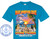 The image is a t-shirt design with a bright blue background. The design features a tropical beach scene with a cruise ship in the background. At the top, the words "MAGIC ADVENTURE CRUISE" are emblazoned in large, bold, orange and yellow lettering with a red outline. Below this, in smaller black text, is the placeholder "Name Here".

The main focus of the design is a group of nine animals, including six dogs and three cats, posing on a sandy beach. From left to right, the dogs are a Golden Retriever, a Dalmatian, a German Shepherd, a Black Labrador, a Bulldog, and a Jack Russell Terrier. The cats are positioned in front of some of the dogs. One cat is grey and white and sits in front of the Golden Retriever. Another is a tabby cat in front of the German Shepherd, and a third, also grey and white, is in front of the Black Labrador. A small brown terrier is nestled between the Dalmatian and the German Shepherd.

The background scene is a sunset over the ocean. A large cruise ship is visible on the water to the left, and a palm tree with lush fronds is on the right, framing the scene. The sky is a vibrant mix of orange, pink, and purple, indicating a sunset.

Below the animals, in large orange and yellow letters with a red outline, are the words "CRUISE 4 CLAWS". Beneath this text, in white lettering, is a list of destinations: "HALF MOON CAY - SAN JUAN - ST. MAARTEN - ST. THOMAS". Finally, at the very bottom of the design, the dates "FEBRUARY 20-28, 2027" are displayed in white, bold letters.

Overlaying the entire design are numerous semi-transparent watermark-like phrases that read "COPYRIGHT - DO NOT COPY - CUSTOM CRUISE WEAR".

On the left side of the t-shirt, outside the main graphic but still on the shirt, is a circular emblem with a blue anchor and compass rose motif. The words "CUSTOM CRUISE WEAR" are written in a circle around the emblem, along with "APPAREL, BANNERS & GIFTS". The website "www.CustomCruiseWear.com" is also displayed within the emblem. The t-shirt itself is a solid bright blue color.
