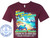 The image is a graphic design printed on a maroon v-neck t-shirt. The graphic depicts a tropical beach scene with a large, colorful text design overlaid on it.

The graphic features a bright and cheerful scene. At the top, large, stylized text reads "Fun in the Sun" in a rainbow gradient with a black outline and a yellow highlight. Below this, the scene unfolds. It shows a sandy beach with several seashells and a large, detailed sea turtle prominently placed in the foreground, facing left. Behind the turtle is the ocean with gentle waves. In the water, two dolphins are leaping out of the water, and a large cruise ship is sailing in the background. Palm trees line the edge of the beach, and the sky is a light blue with some white clouds. Small splashes of blue paint or water are scattered around the scene, adding to the vibrant feel.

Below the beach scene, in large, bold yellow text with a black outline, is "Bahama Cruise". Underneath this, in smaller, white text with a black outline, it says "CRUISING ON THE MARDI GRAS". Further down, there's a list of destinations in white text: "PORT CANAVERAL - NASSAU - HALF MOON CAY - AMBER COVE - GRAND BAHAMA". At the very bottom, in white text with a black outline, it states the cruise dates: "NOVEMBER 28 - DECEMBER 5, 2026".

There is a placeholder text that says "Name Here" on the sand in the middle of the graphic.

The overall color palette is vibrant and summery, dominated by blues of the ocean and sky, greens and browns of the palm trees and turtle, and the bright rainbow colors of the text. The maroon of the t-shirt provides a strong, dark contrast to the colorful graphic.

On the left side of the t-shirt, a circular logo with a blue anchor in the center reads "CUSTOM CRUISE WEAR" in a circular pattern above and below the anchor, with "APPAREL, BANNERS & GIFTS" at the bottom. The website "www.CustomCruiseWear.com" is also visible within the logo.

Faint, repeating watermark text "COPYRIGHT - DO NOT COPY" is visible throughout the graphic, layered over the image and text elements. The composition places the main graphic centrally on the t-shirt, with the logo to the left. The design is intended to be eye-catching and convey a theme of tropical cruising.