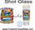 The image displays a graphic design intended for a shot glass, presented with the text "Shot Glass" prominently above the central area. To the left, a full graphic design is shown, featuring tropical elements and cruise-related text. This design includes a large cruise ship sailing on blue waves, with a parrot on the left and a flamingo on the right. Palm trees and tropical flowers such as hibiscus are also visible. The text in this left design reads "Good Times - Great Friends - Amazing Memories" in a cursive font at the top. Below this, the year "2027" is displayed, followed by "President's CRUISE" in large, stylized lettering. The bottom of this graphic states "EXPLORING THE EASTERN CARIBBEAN" and lists the destinations: "MIAMI - GRAND BAHAMA ISLAND - DOMINICAN REPUBLIC - GRAND TURK" along with the dates "February 28th - March 6th". Subtle watermark text stating "COPYRIGHT - DO NOT COPY - CUSTOM CRUISE WEAR" is overlaid throughout this graphic.

To the right, the same graphic design is depicted as if it were printed onto a clear shot glass. The shot glass is tall and slender with a gold rim. The design on the glass mirrors the left graphic but is truncated due to the shape and size of the glass. The text "Times - Great Friends - Amazing Memu" (with "Memu" appearing to be a slight misspelling or abbreviation of "Memories" as seen on the left) is visible at the top. The cruise ship, parrot, flamingo, and palm trees are also present. The year "2027" and "President's CRUISE" are clearly visible. The destinations and dates are also printed on the glass.

In the lower right quadrant of the image, there is a circular emblem for "CUSTOM CRUISE WEAR" with an anchor in the center and the website "www.CustomCruiseWear.com" inside the anchor. The emblem also states "APPAREL, BANNERS & GIFTS" around the outer edge.

A black arrow with a looping curve connects the graphic on the left to the graphic on the shot glass on the right, indicating the transfer or application of the design.

The overall color palette is vibrant, with blues for the water and sky, greens for the foliage, bright pinks for the flamingo, colorful flowers, and the multi-colored cruise ship. The text varies in color, with yellow, white, blue, and orange being prominent. The background of the entire image is white. The composition is divided, with the full design on the left, the application on the right, and the brand emblem and website at the bottom. The large black text "Shot Glass" at the top suggests the context of the image.