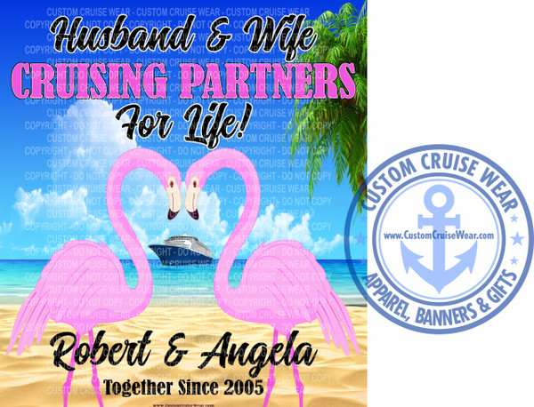 Husband and Wife Cruising Partners Flamingos on Beach DOOR SIGN