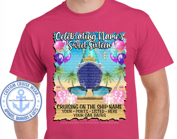 Sweet Sixteen Birthday Ship Front with Party Hat Shirt