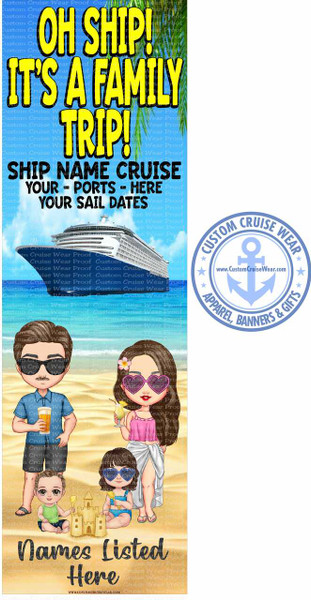 Oh Ship It's A Family Trip Family Characters on Beach BANNER