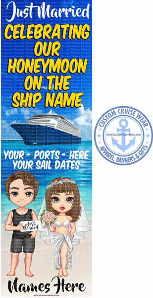 Just Married Ship At Sea Cartoon Characters BANNER