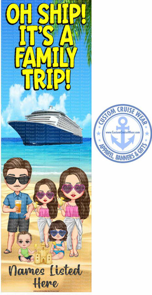 Oh Ship It's A Family Trip Family Characters on Beach BANNER - 5 Characters