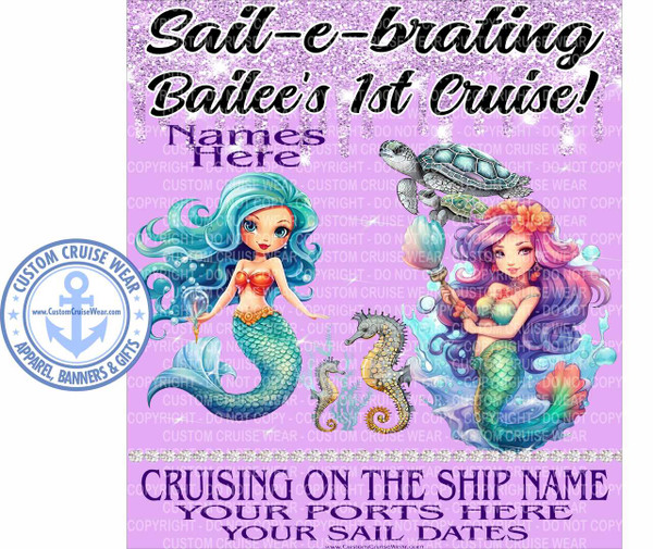 First Cruise Purple Glitter Drip Mermaids DOOR SIGN - Teal & Pink Mermaids