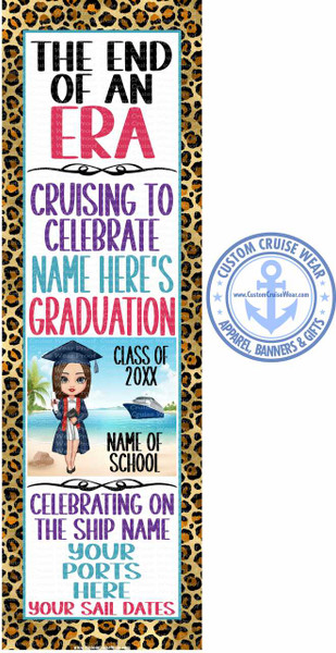 Graduation End Of An Era Cheetah Leopard Print Border with Character BANNER