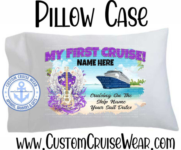 Pillow Case My First Cruise Guitar on Beach 