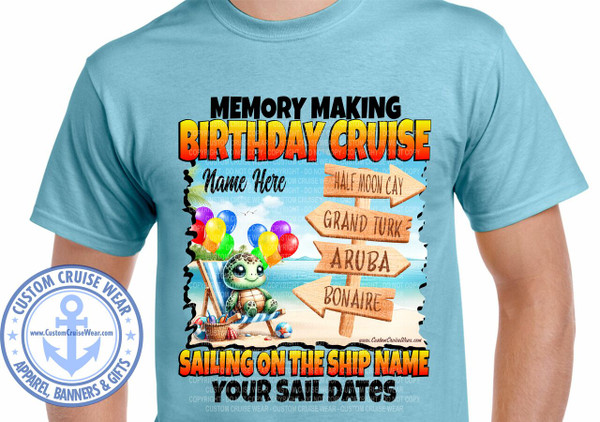 Memory Making Birthday Cruise Turtle Lounging on Beach with Directional Signs