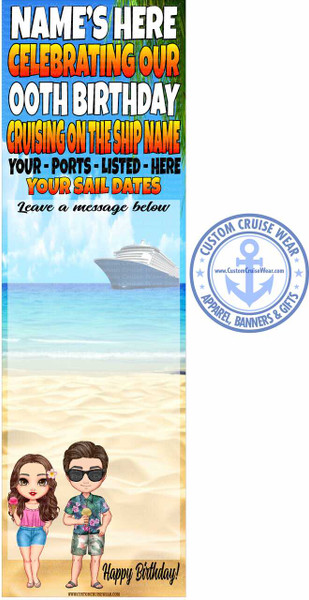 Birthday Celebrating Our Birthday Two Characters on Beach Autograph BANNER