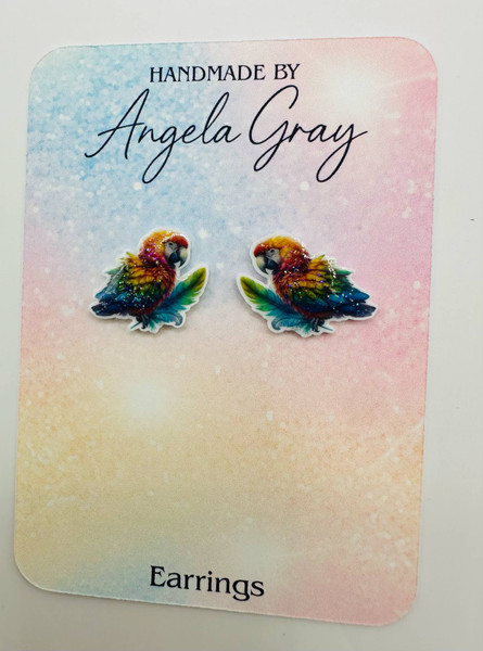 Parrot with Glitter Post Earrings - With Glitter