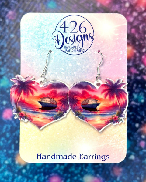 Heart Beach with Cruise Ship Earrings - Large