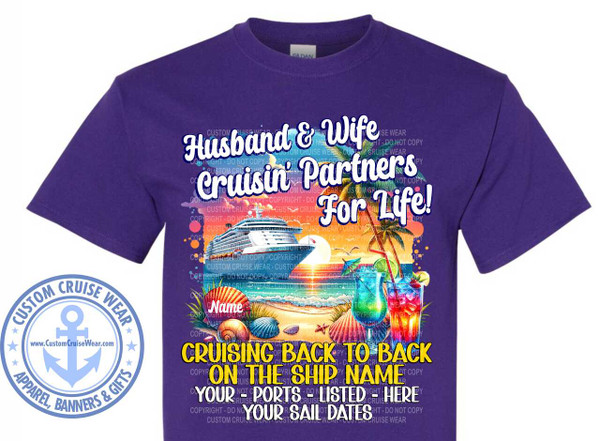 Husband & Wife Cruisin' Partners Back To Back Ship with Beach Husband & Wife Cruisin' Partners Back To Back Ship with Beach