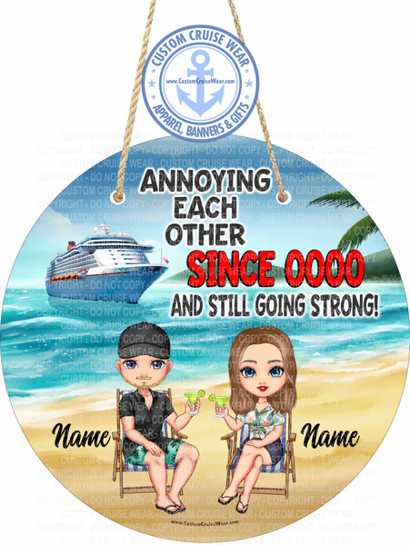 Annoying Each Other Characters Sitting on Beach - Round Sign