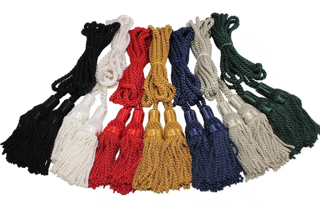 Bagpipe Silk-style Drone Cords in Navy, Black, Green, White, Red, or Silver.