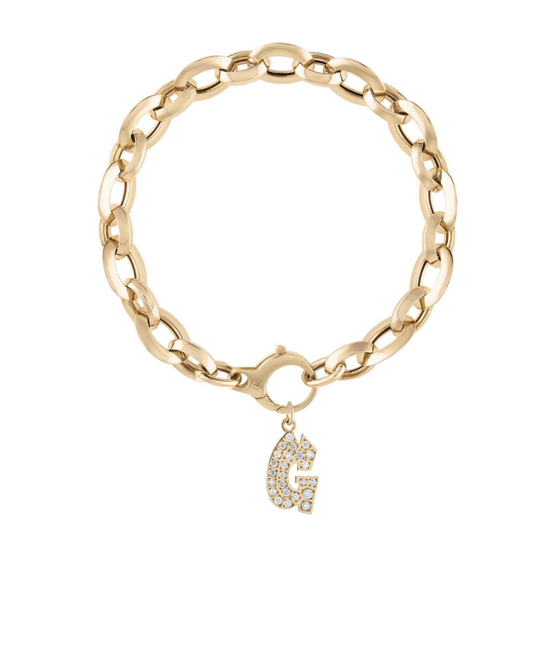 Alternating link charm bracelet in 14k yellow gold