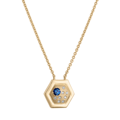 Favo Pendant with Blue Sapphire and Diamonds
