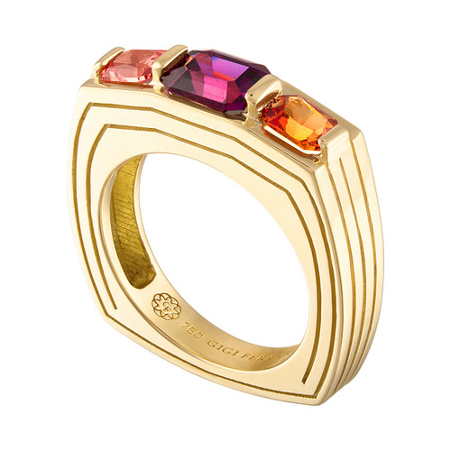 Portofino 3 Stone Ring with Grape Garnet and Orange Sapphire