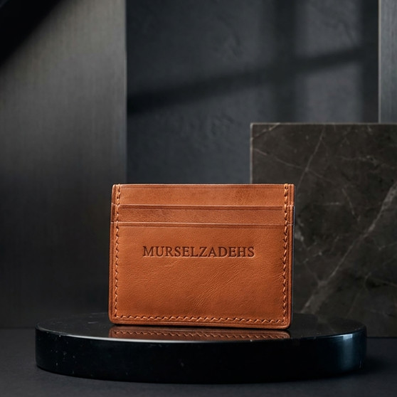 Handmade Pink full-grain leather card holder by Murselzadehs